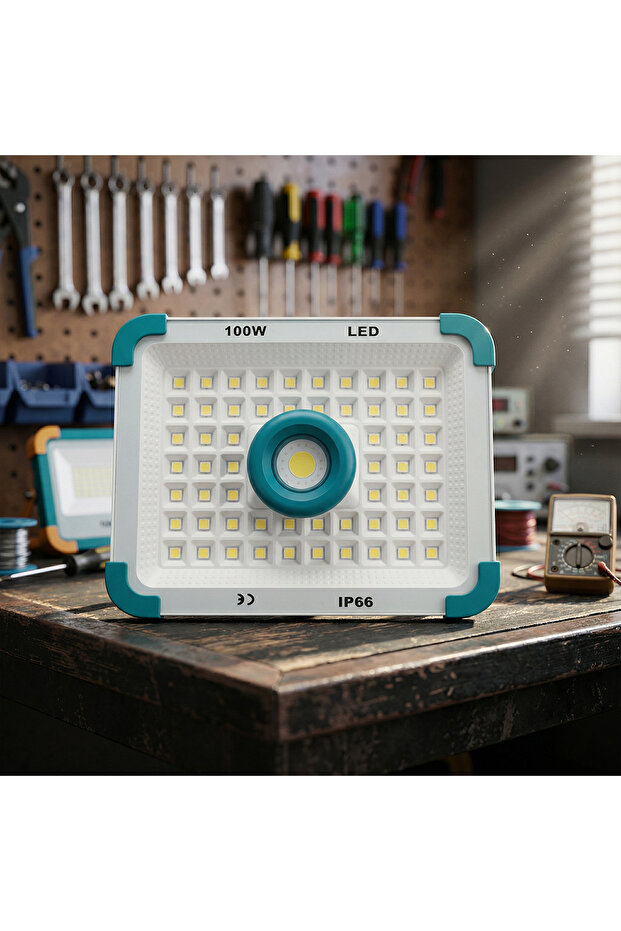 كشاف LED شمسي رووي RA31 بقوة 100 واط | مقاوم للماء IP66 | ضوء أمان للطوارئ في الهواء الطلق.