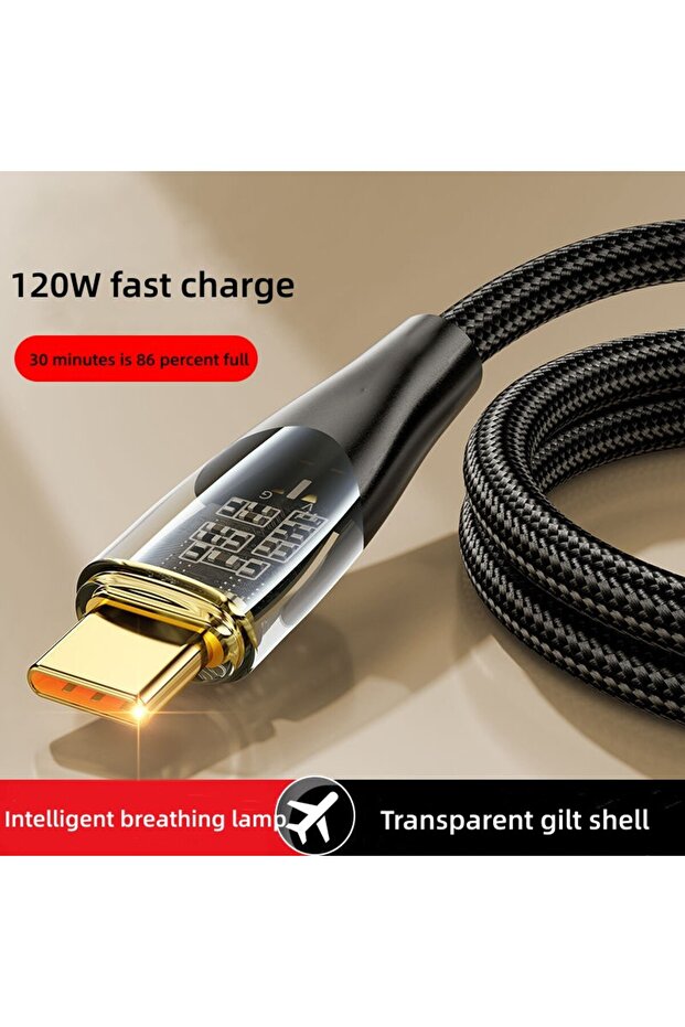كابل شحن سريع من USB A إلى Type C بطول 1.5 متر، أسود، 120 واط، سلك شحن للهواتف المحمولة، كابل بيانات من نوع C.