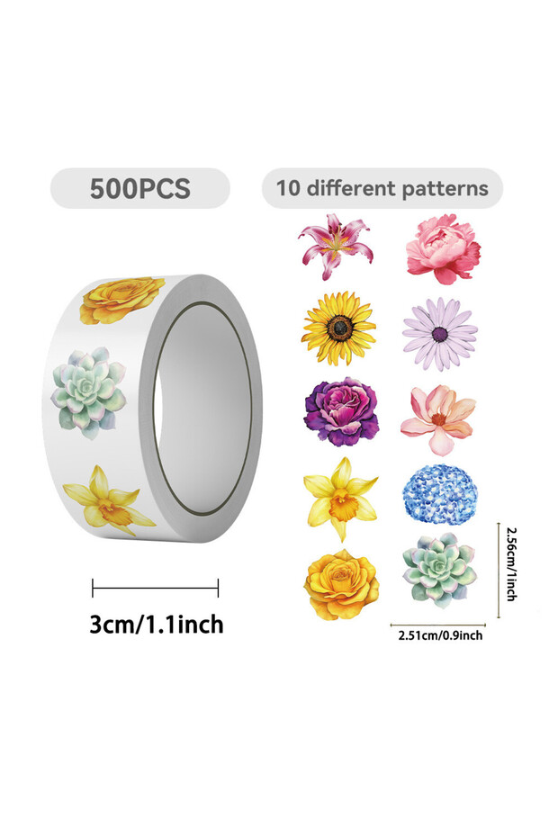 500PCS 500Pcs/Roll Trending Cartoon Rich Flowers Washi Tape Luxury Floral Decor for Journal Envelope
