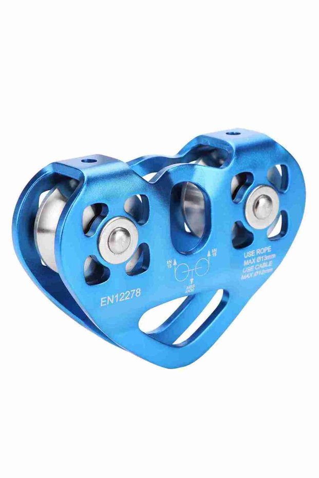 Blue Rock Climbing Pulley Climbing Dual Pulley 30KN Dual Pulley Zip Line Cable Trolley Outdoor Rock
