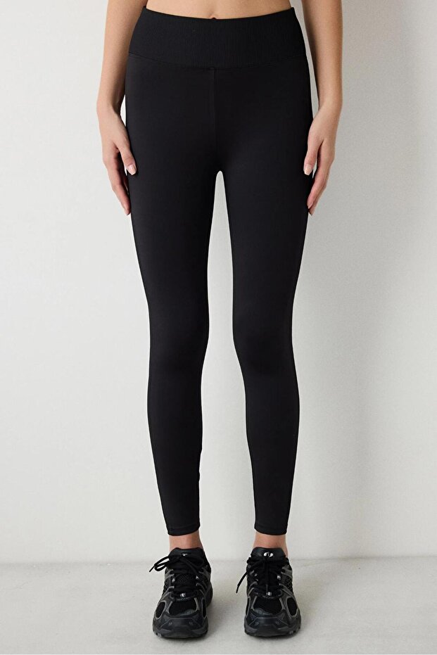 Black High Waist Ribbed Velvet Leggings