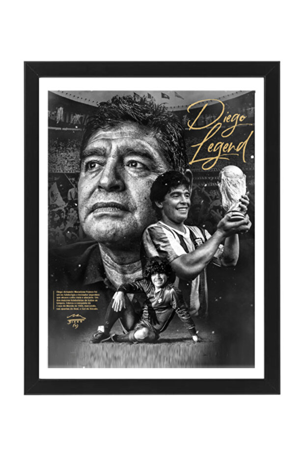 Diego Maradona Argentina Legend Autographed Poster with Frame 30x40cm