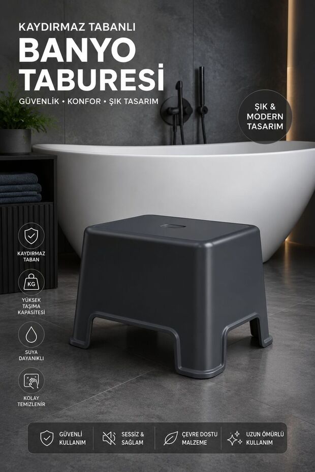 Strong Bathroom Stool with Non-Slip Base Anthracite Gray - Multi-Purpose Stool 200 kg