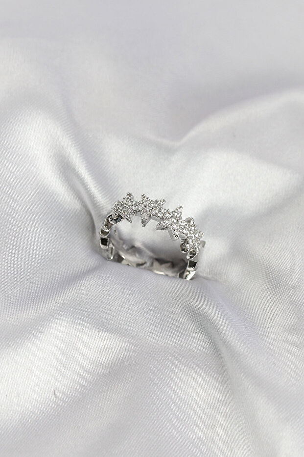 Silver Color Brass Row Star Model Zircon Stone Women's Ring - Ebj260516W42195