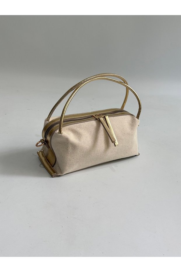 Belek Model Hand and Women's Shoulder Bag, Linen Bag, Summer Bag Gold