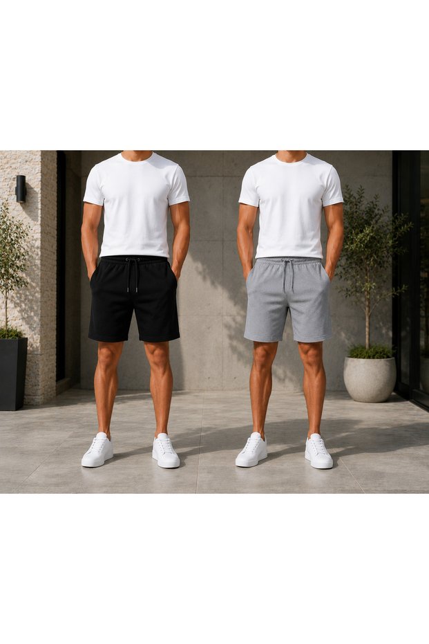 Men's Loose Fit 2-Piece Shorts Black-Grey Summer Casual Shorts