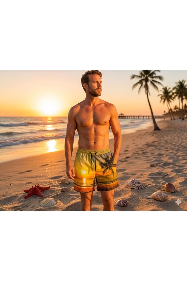 Palm Tree Patterned Men's Swim Shorts