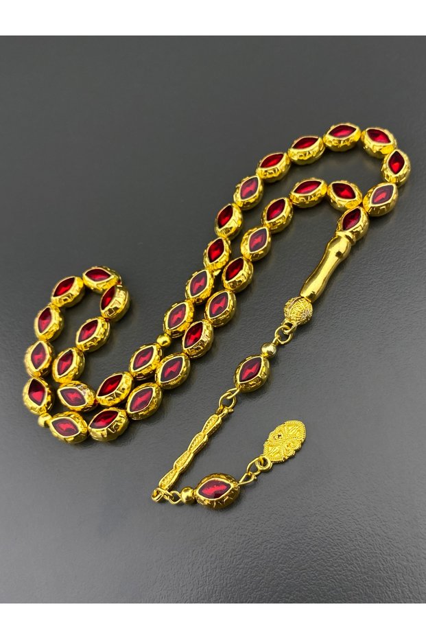 Red Enameled Heavy Gold Simulated Metal Prayer Beads Gift for Men
