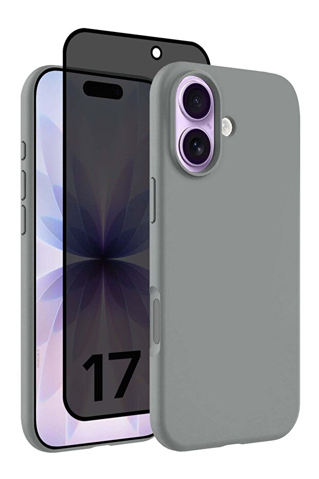 2 Packs Silicone Protective Phone Case for iPhone 17 - Soft Anti-Scratch Microfiber Lining Ultra Slim Drop Protection Phone Cover with Privacy Screen Protector - Light Grey