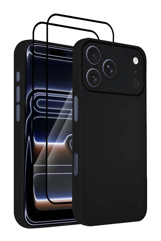 3 Packs Air Skin Case Cover for Apple iPhone 17 Pro - Sturdy Back Cover - Durable Thin Case - Drop Protection Cover with Two 3D Screen Protector - Black-3