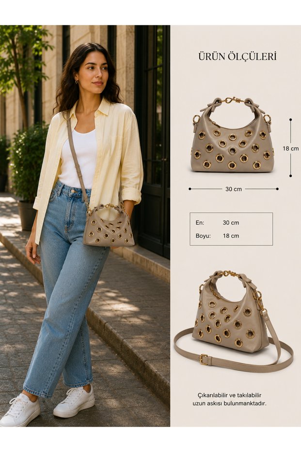 Women's Stylish Hand, Arm and Shoulder Bag with Gold Ring Detail