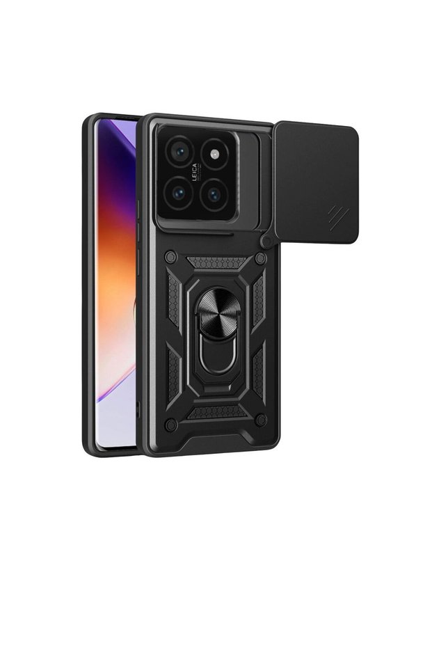 حافظة هاتف Xiaomi Mi 14t Pro من السيليكون مع حلقة عدسة - أسود
