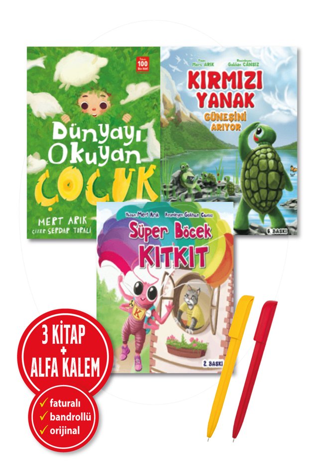 Alfa Kalem + Kırmızı Yanak Güneşini Arıyor + Süper Böcek Kıt Kıt + Dünyayı Okuyan Çocuk + Mert Arık 3 Books