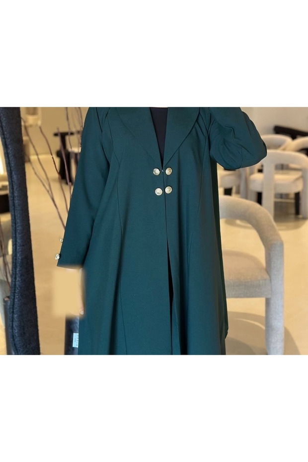 Emerald Green Coat-Style Abaya with Matching Hijab | Modern & Elegant