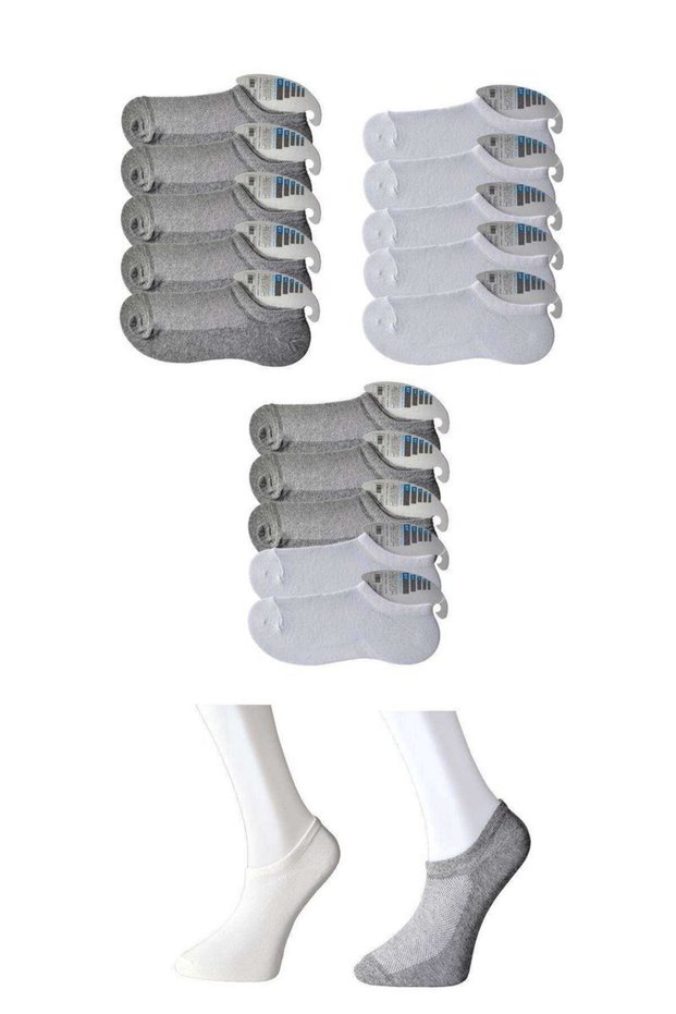 Glb-Stl41414 Gray and White Men's Invisible Socks 15 Pairs