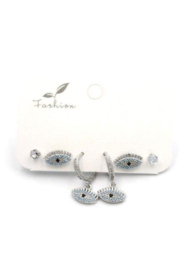 Glb-Stl41414 Multiple Eye Earrings - Silver