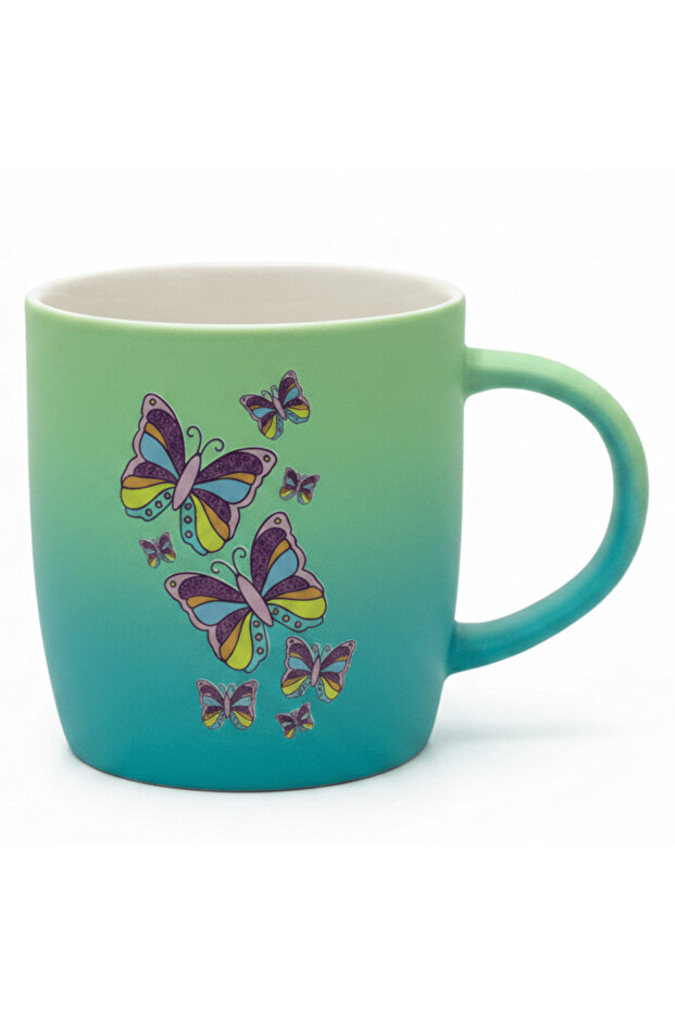 Butterfly Ceramic Mug – Blue & Green Gradient | 350 ml