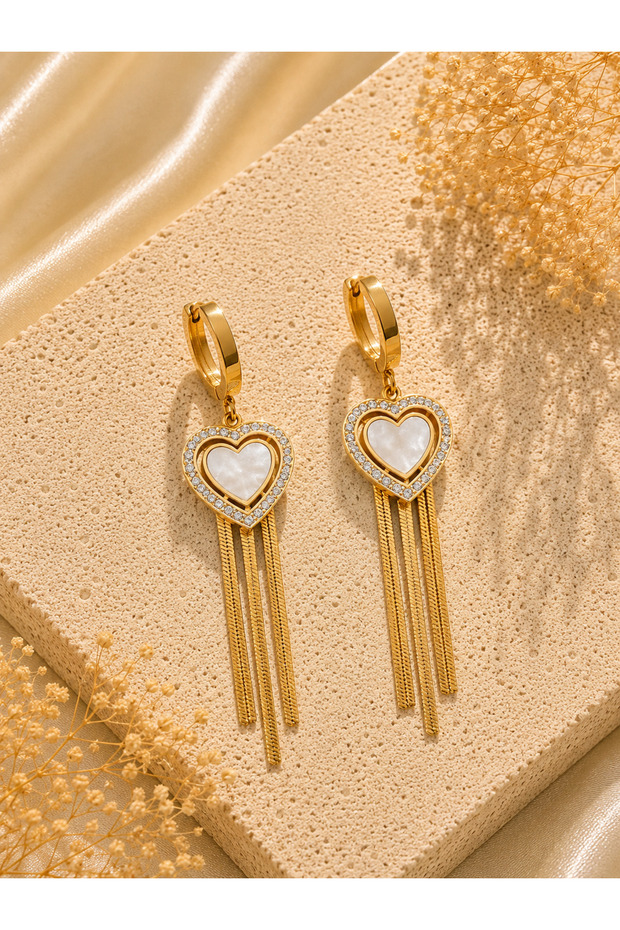 Heart and Stone Design Steel Earrings