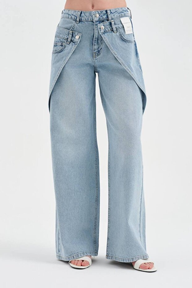 Women's Palazzo Jeans with Folded Front Detail Design