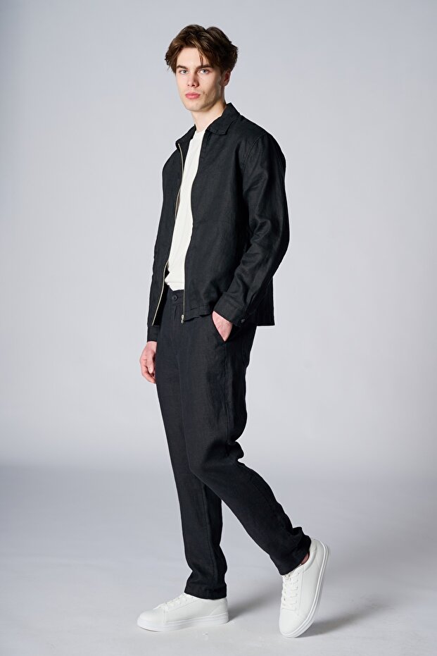 Men's Classic Collar Zippered 100% Linen Breathable Cool Jacket