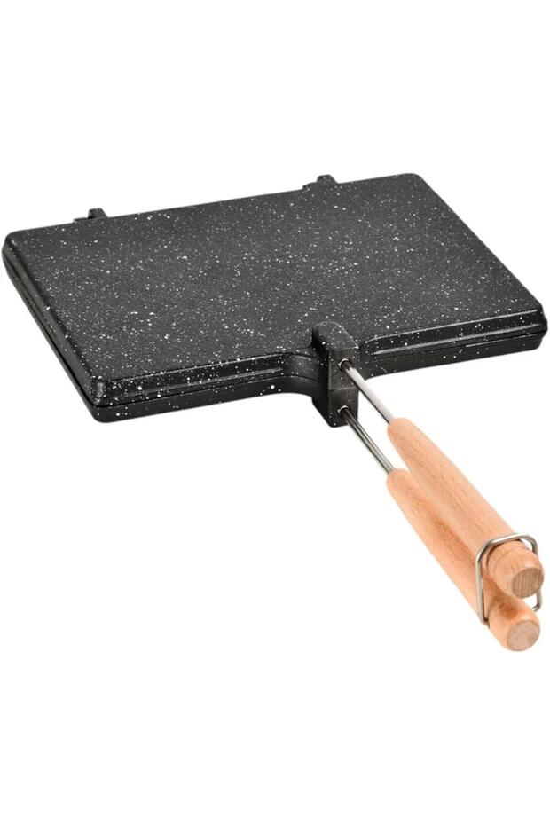 Double Sided Non-Stick Grill Pan, Multipurpose Flip Cooking Pan with Wooden Handle