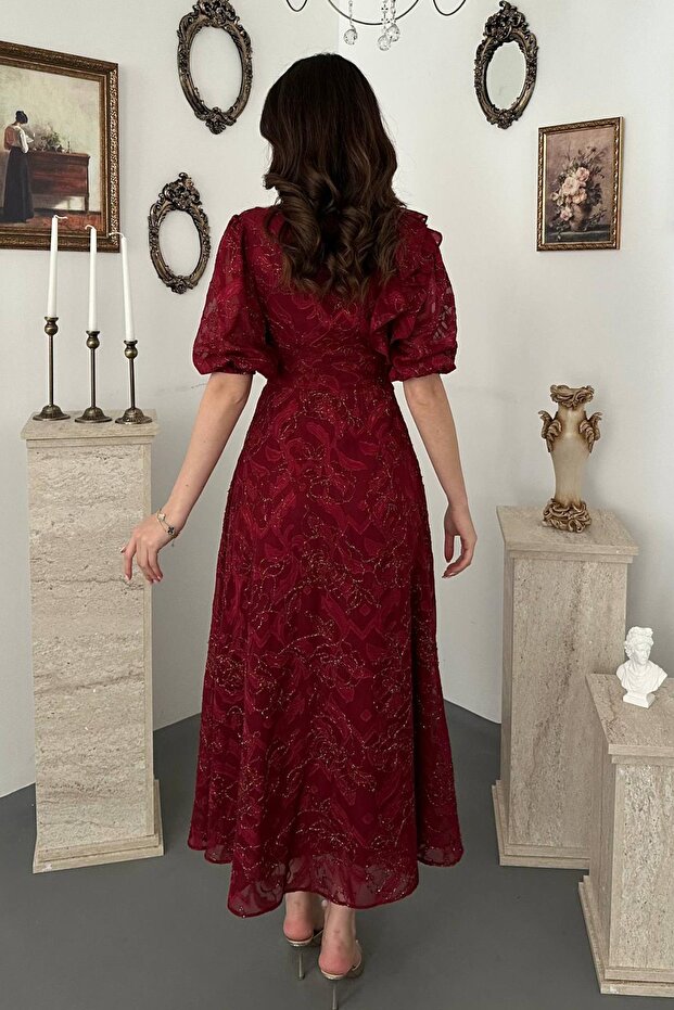 Rochie lungă cu model cu funde - 5