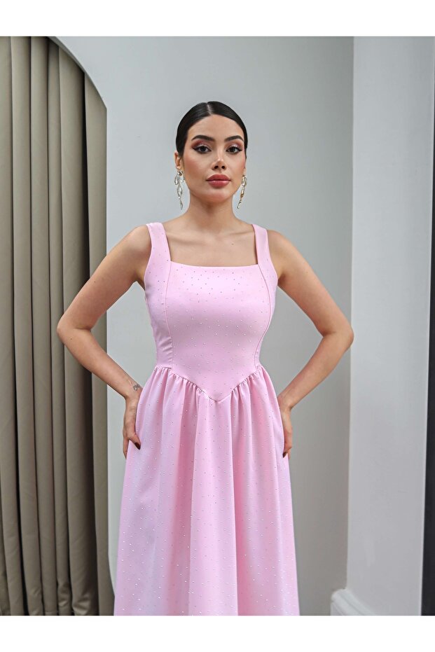 Stone-Embellished Waist-Tie Dress