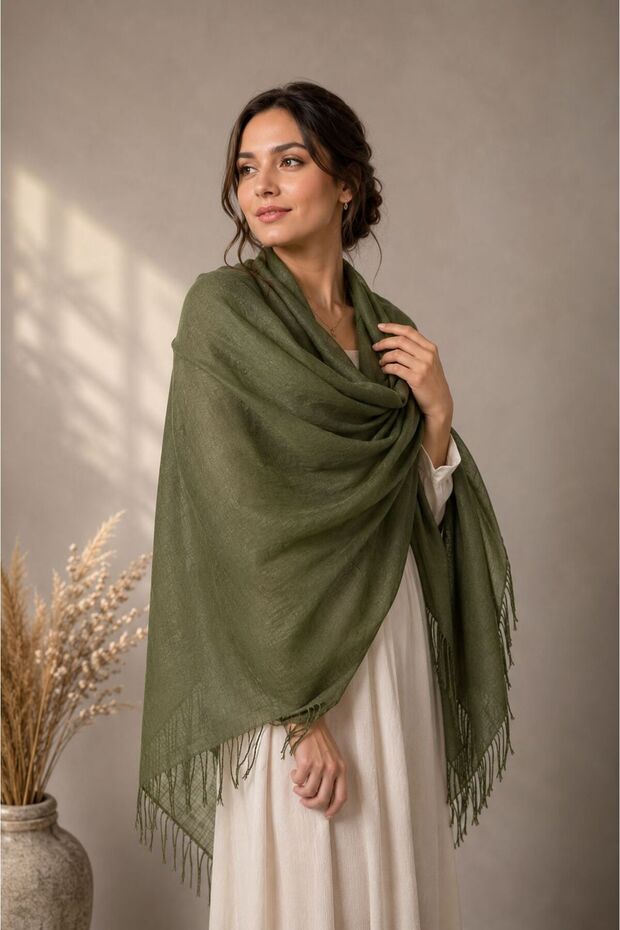 Women's Multi-Use 4 Season Tasseled Viscose Jamawar Pashmina Shawl 180X70