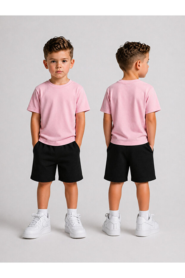 Boys' T-Shirt and Shorts Set, Unprinted Summer Cotton Comfortable Fit Combination