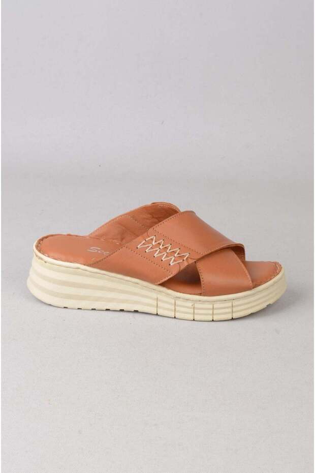 Seç Km43 Genuine Leather Anatomical Women's Slippers Tan