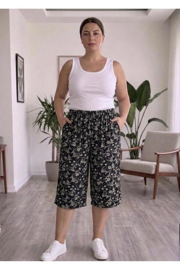 Large Size Compatible Viscose Pocket Capri Pants between 85/120 kg