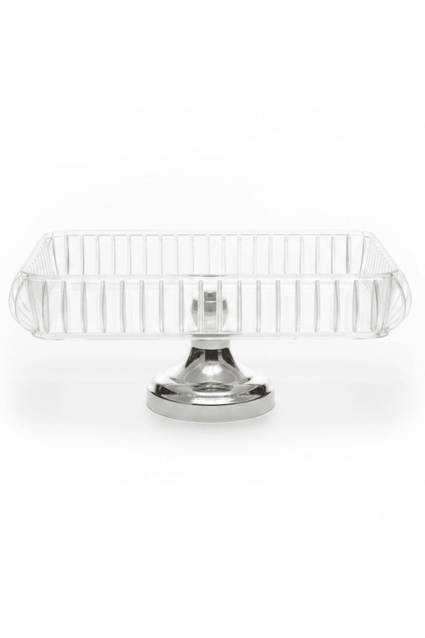 Rectangle Acrylic Candy Tray with Silver Metal Footed Base | 32×21 cm | Crystal Clear Serving Dish