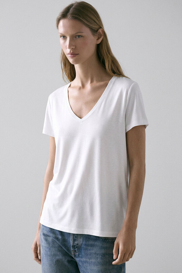 2 Pieces V-Neck Basic Viscose Blend T-Shirt - 5
