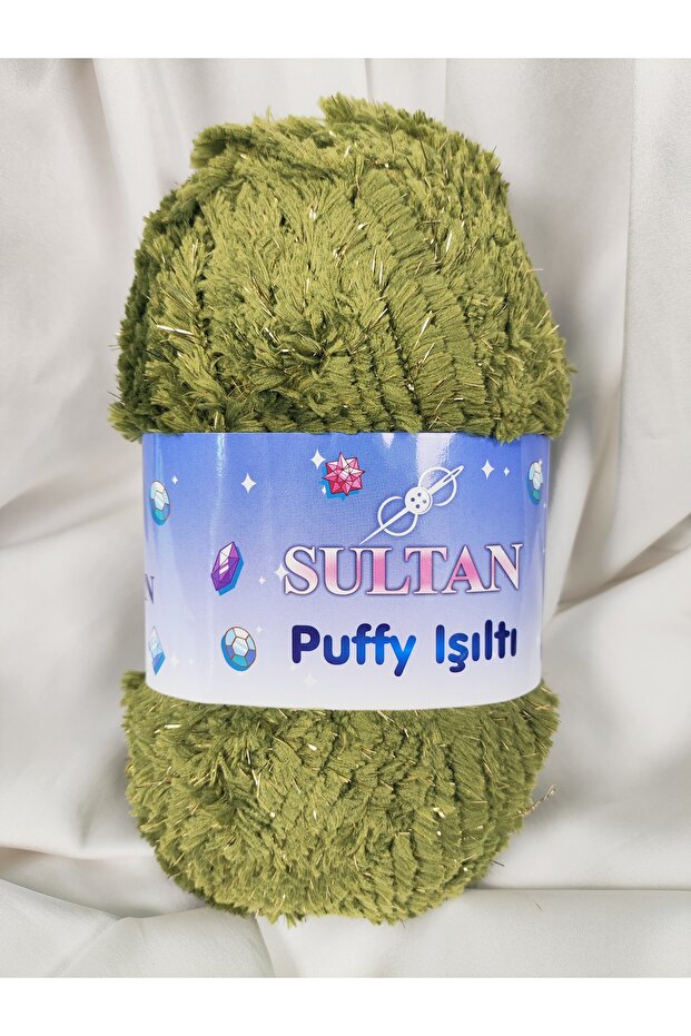 Puffy Sparkle Green Hand Knitting Yarn 100Gr. 100 Meters. (1 Piece) - Color: 1715