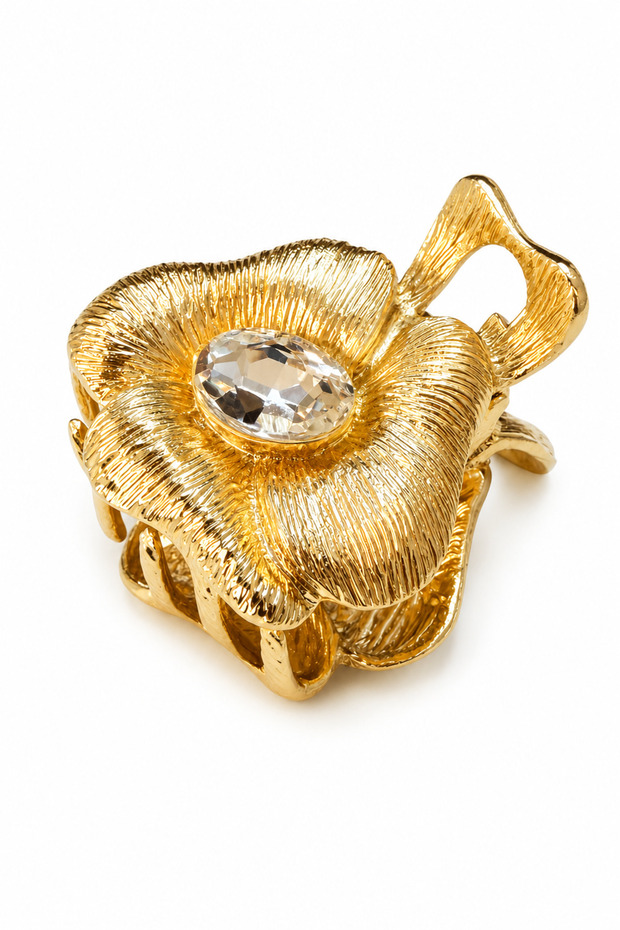 Flower Stone Gold Shiny Yellow Metal Mini Premium Latch Buckle