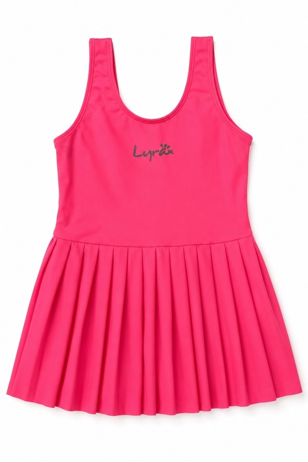 Girl's Pleated Marine Dress Swimsuit M00825 Fuchsia