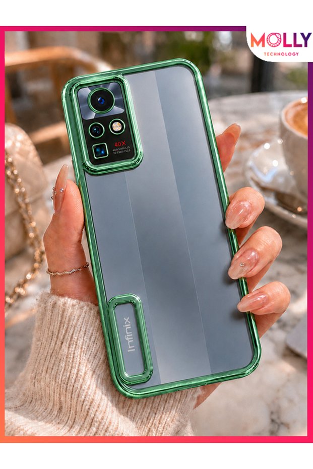 Lou Laser Transparent Silicone Case with Metallic Green Lens Protector for Infinix Zero X Pro