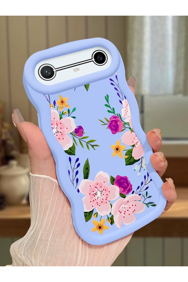 حافظة متوافقة مع هاتف Tecno Pova Slim، حافظة حماية للكاميرا من السيليكون الأزرق، حافظة هاتف بنمط زهور