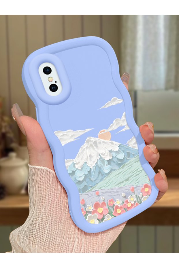 iPhone XS Compatible Case Camera Protector Blue Silicone Couple Phone Case Landscape Pattern