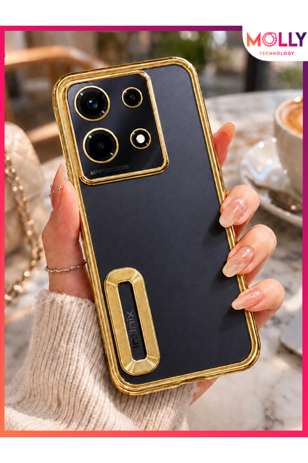 Lou Laser Transparent Silicone Case with Metallic Gold Lens Protector for Infinix Note 30