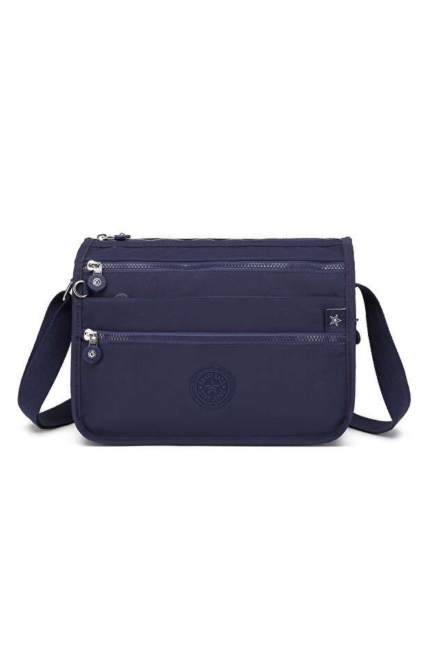 Multi-Pocket Daily Medium Size Waterproof Crinkle Fabric Women's Shoulder Bag Navy Blue