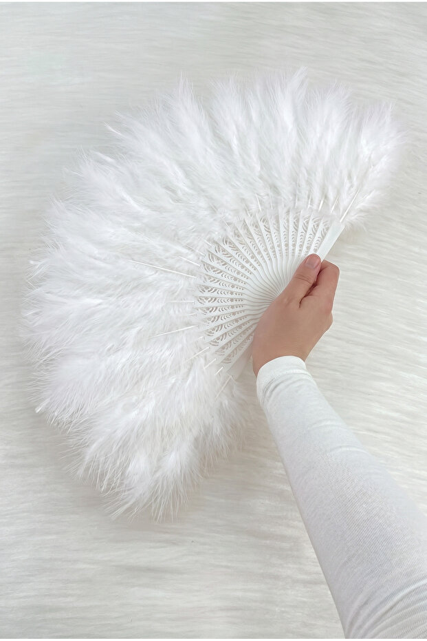 Large Size White Feathered Bridal Fan, Wedding Henna Bridesmaid Bride Circumcision Gift, 1 Piece 30X50Cm