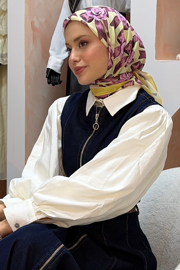Yellow/Pink Patterned Silk Scarf