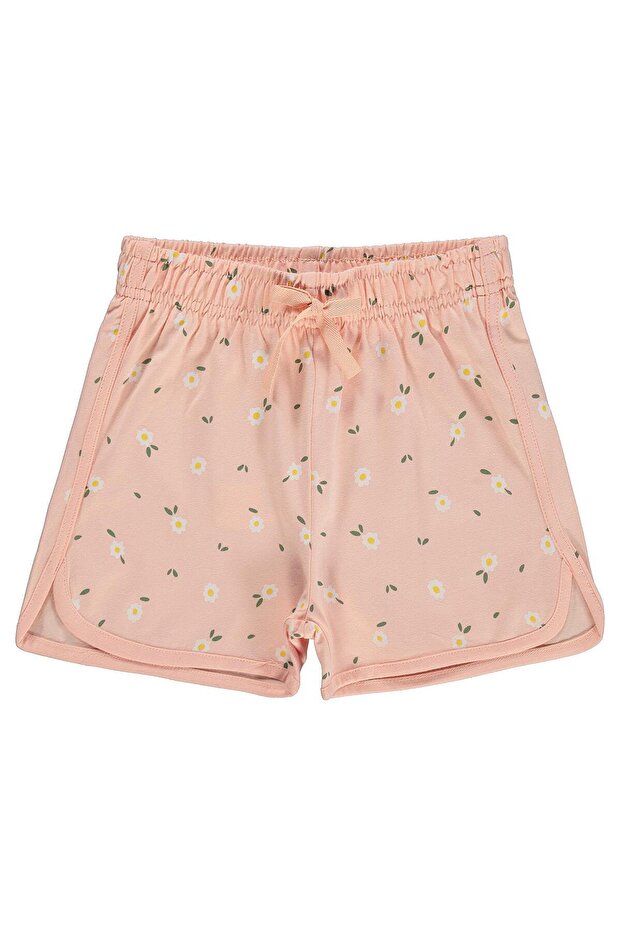 Crispy Floral Printed Shorts for 6-9 Years Old - Powder