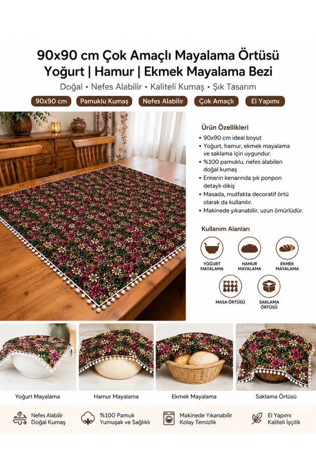 90X90 cm Cotton Yogurt Fermentation Cover | Yeast Dough Cloth | Bread Proofing Cover | Multi-Purpose Kitchen Cover Flannel Divitin Fabric