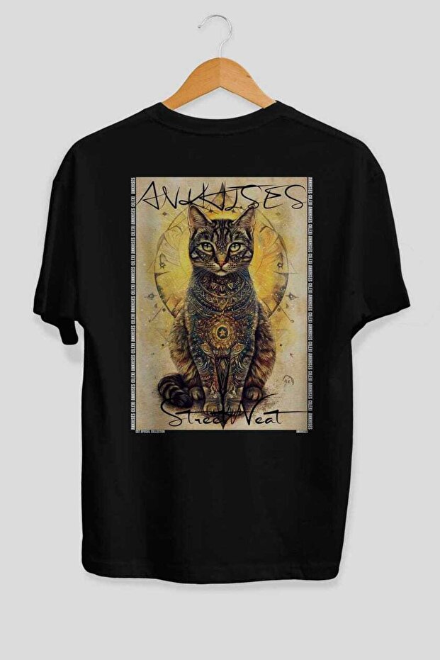 97 Cats for Cat Lovers Printed Black Oversize T-Shirt 100% Cotton Unisex Cat Lover Premium Design