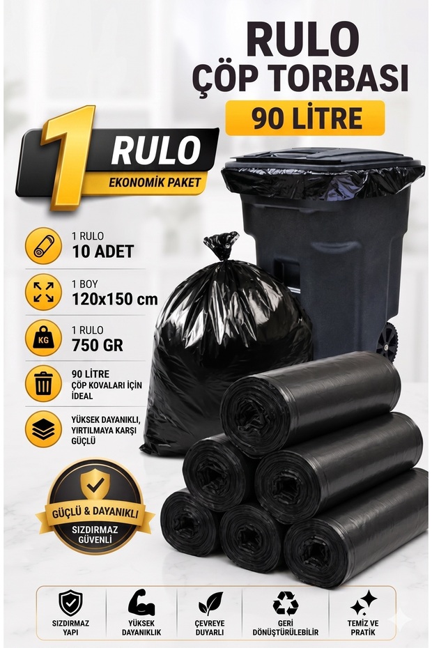 Hantal Boy Industrial Black Garbage Bag 120 X 150 cm 750 Gr 10 Pieces in 1 Roll