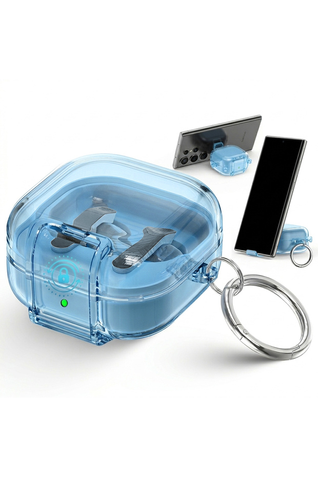 Samsung Galaxy Bud 4 Pro Case/Buds4 Case Clear Lock Clip with Phone Stand -Black