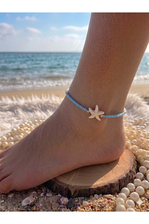 إكسسوار قدم من نوع UZATMA SEA SHELL بطول 21+5 سم، إكسسوار للشاطئ، إكسسوار صيفي للقدم.