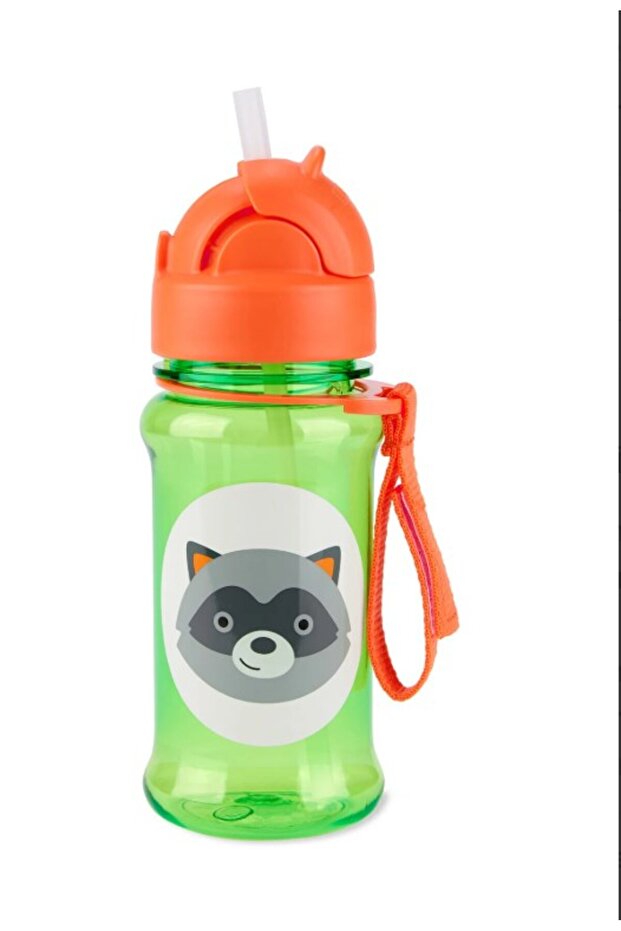 Boy's Raccoon Water Bottle with Straw, Multicolor